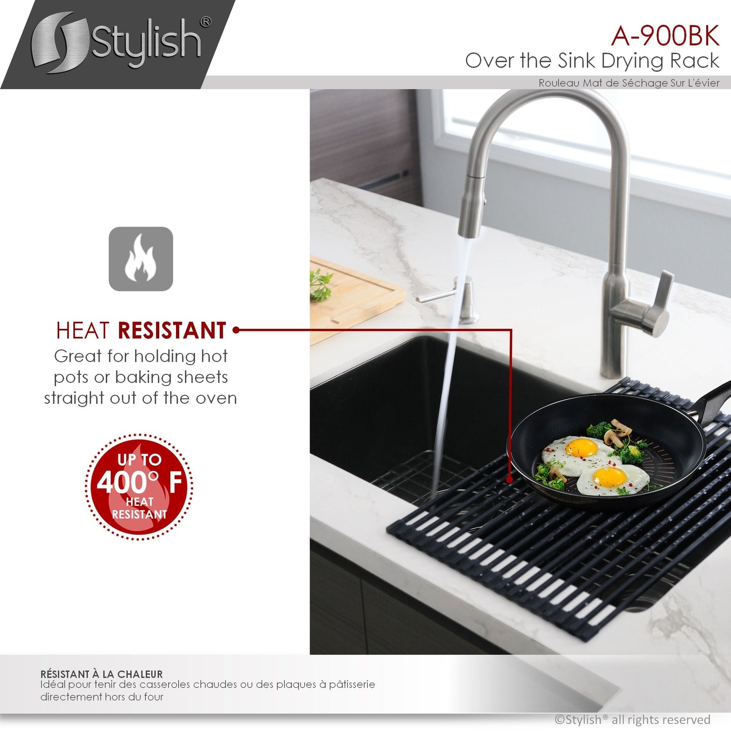 Stylish 20" Over the Sink Roll-up Drying Rack Black A-900BK