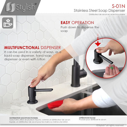 Stylish Stainless Steel Soap Dispenser Pump Liquid Hand Lotion Dispenser Matte Black S-01N