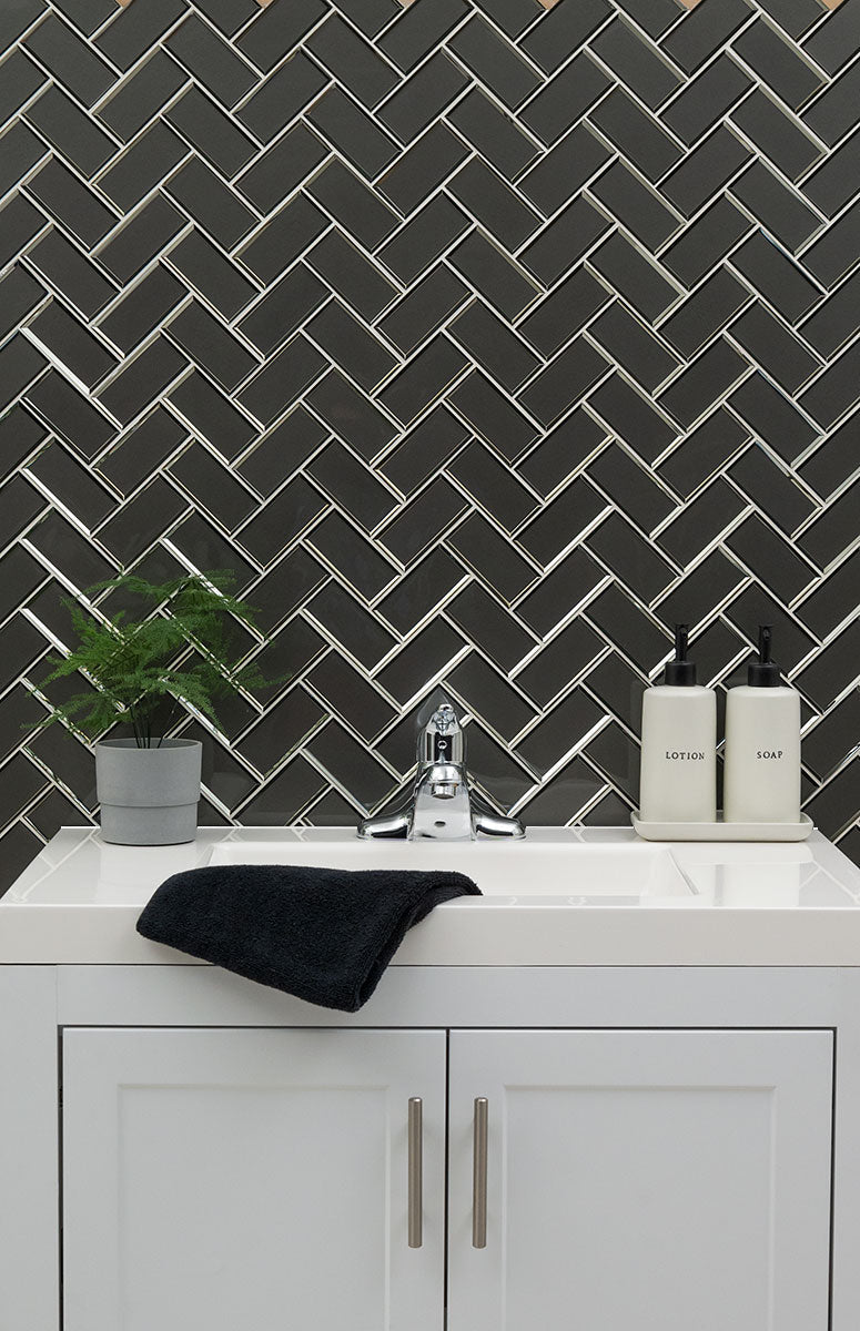 MSI Metallic Gray Bevel Herringbone Glossy 8mm Wall Tile