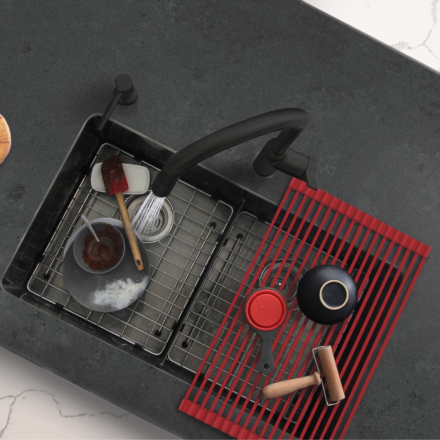 Stylish 20" Over the Sink Roll-up Drying Rack Red A-900RD