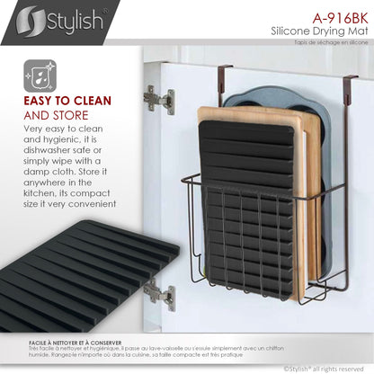 Stylish Silicone Drying Mat and Trivet, Black
