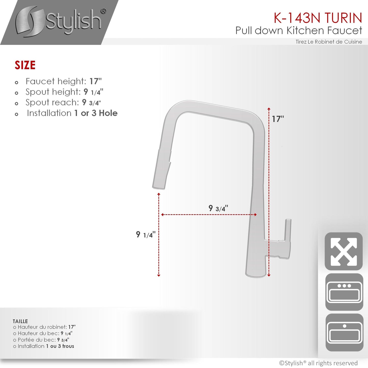 Stylish Turin 17" Kitchen Faucet Single Handle Pull Down Dual Mode Lead Free Matte Black K-143N