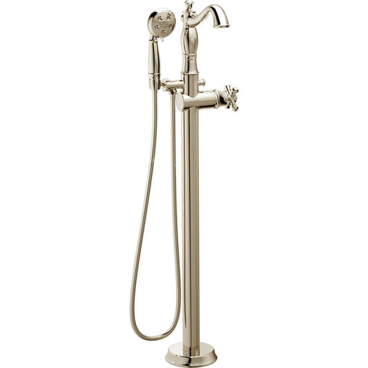 Delta CASSIDY Single Handle Floor Mount Tub Filler Trim with Hand Shower -Polished Nickel (Valve Sold Separately)