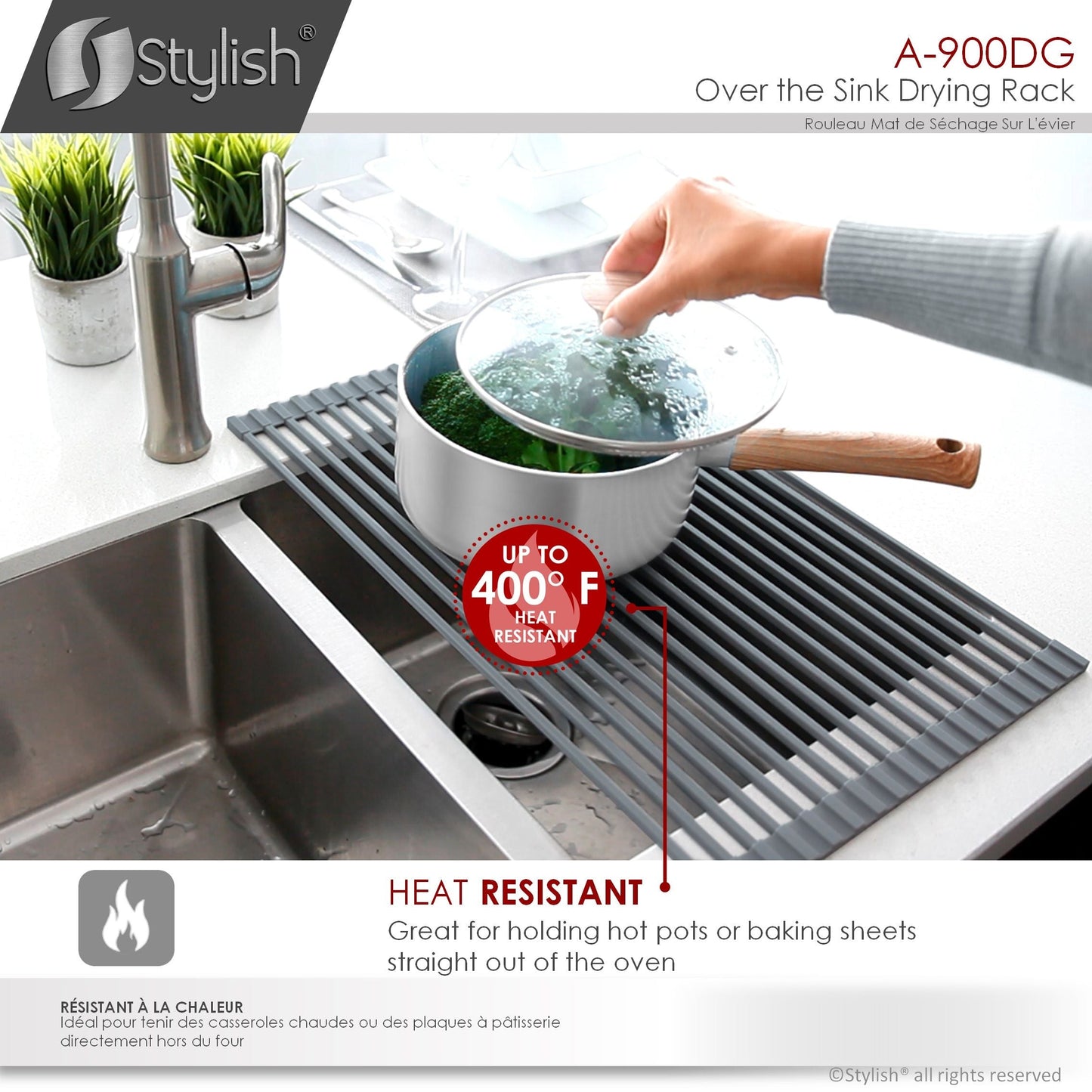 Stylish 20" Over the Sink Roll-up Drying Rack Dark Gray A-900DG