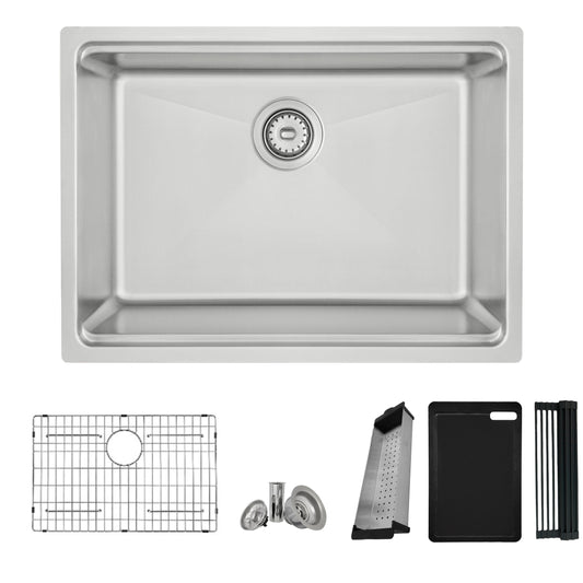 Stylish - Argon 27 inch Workstation Single Bowl Undermount and Drop-in 16 Gauge Stainless Steel Kitchen Sink with Built in Accessories