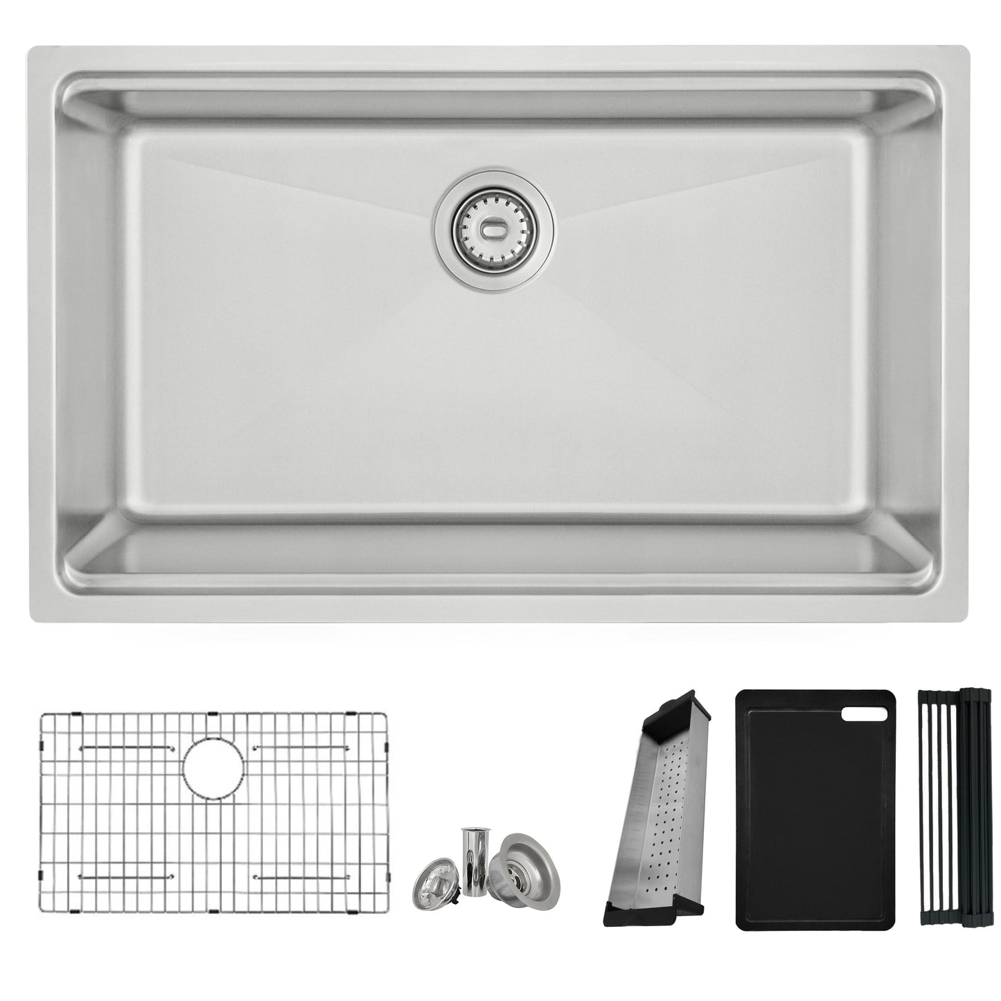 Stylish Krypton 31 Inch Workstation Single Bowl Undermount and Drop-in 16 Gauge Stainless Steel Kitchen Sink With Built in Accessories