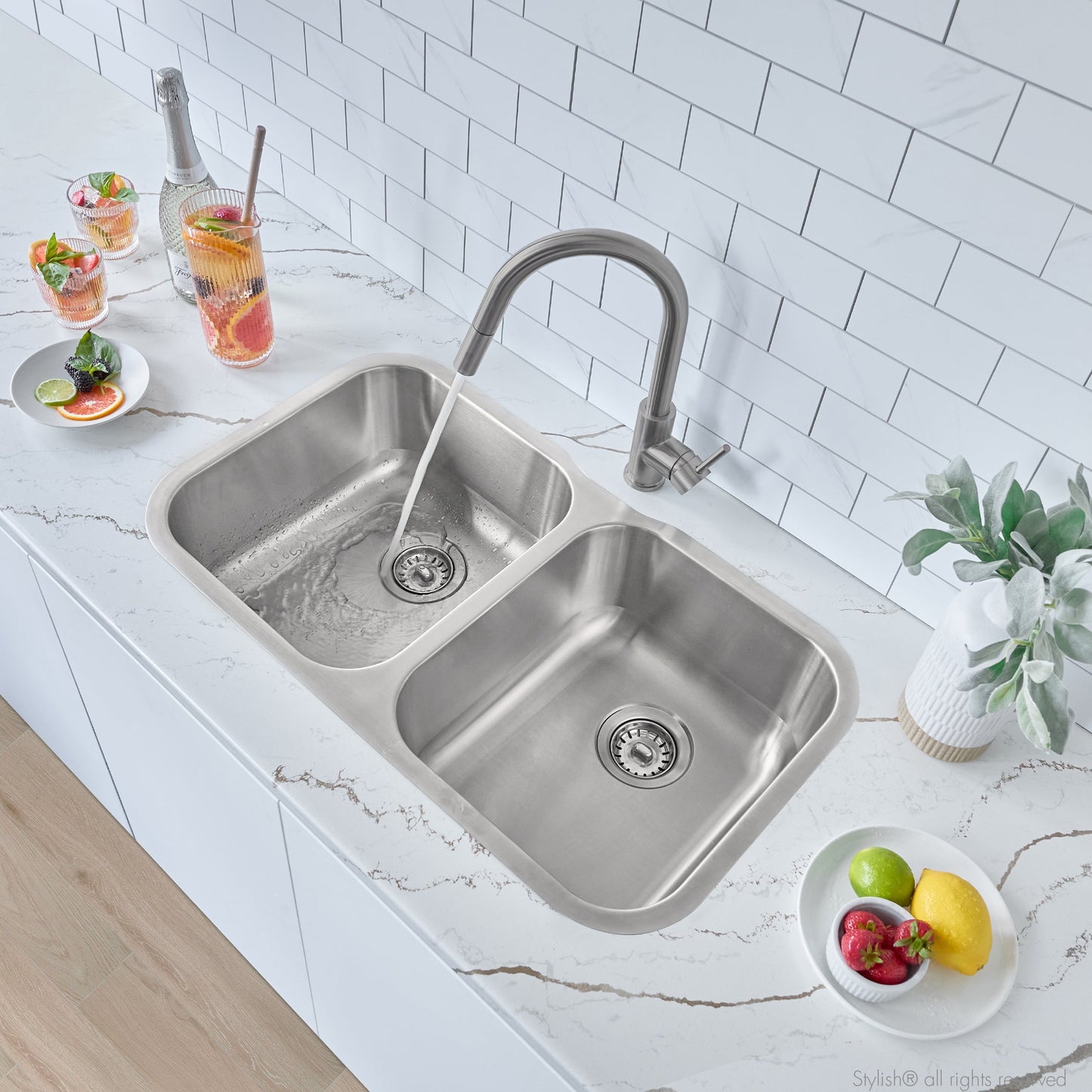 Stylish Jaspel 32" Dual Mount Double Bowl Kitchen Sink