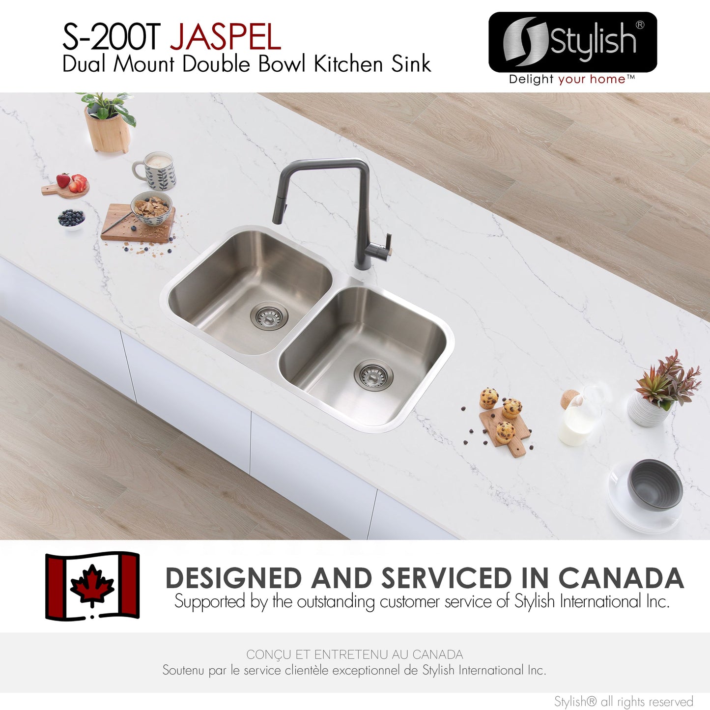 Stylish Jaspel 32" Dual Mount Double Bowl Kitchen Sink