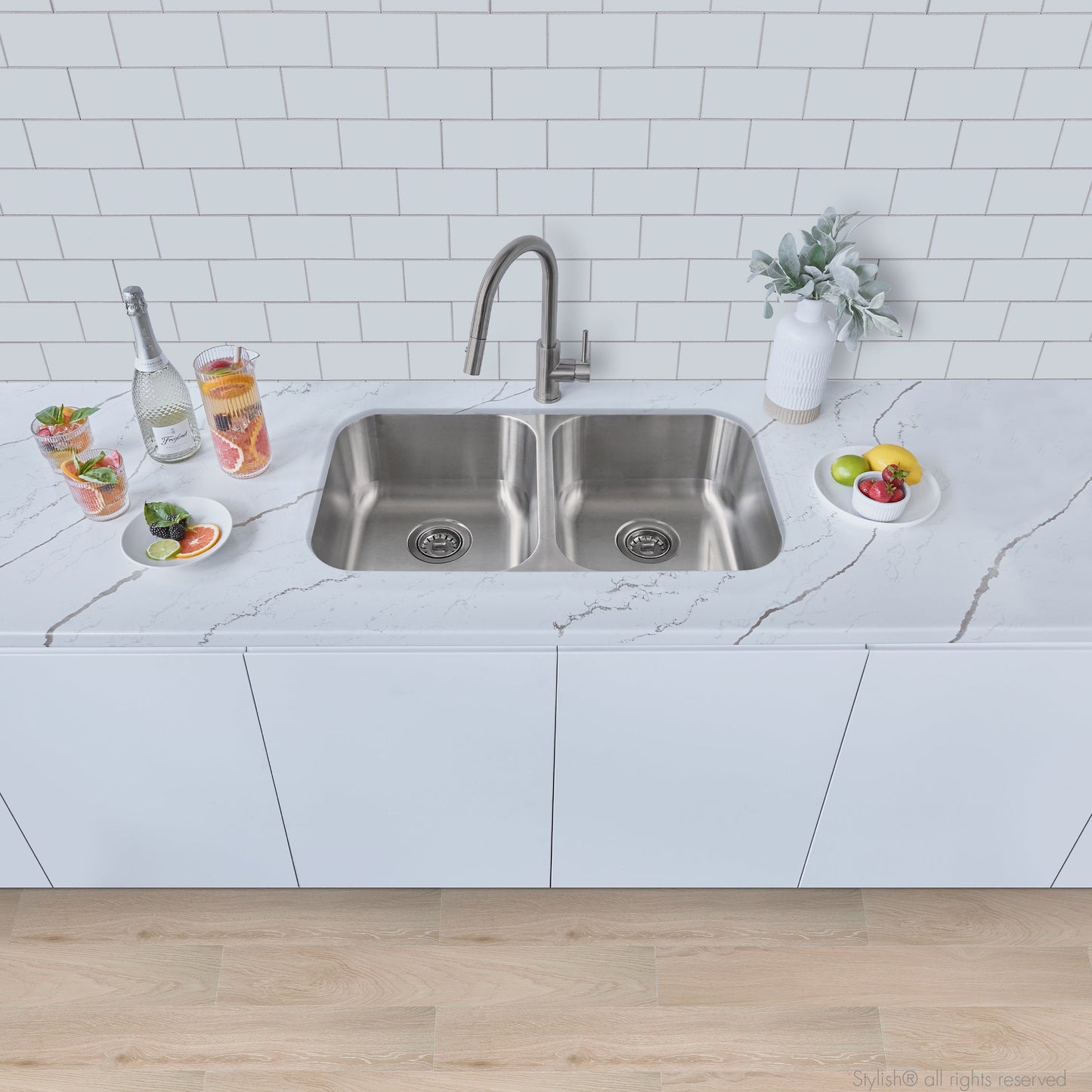 Stylish Jaspel 32" Dual Mount Double Bowl Kitchen Sink