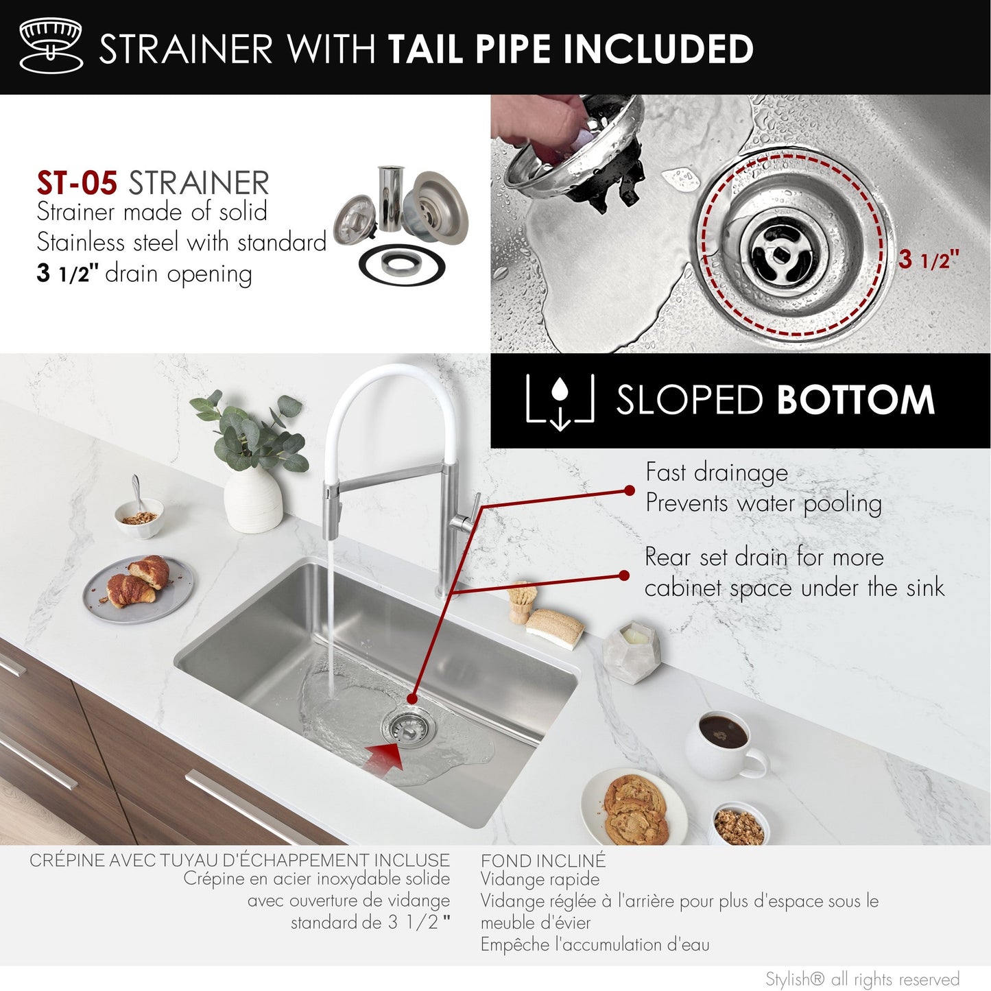 Stylish OLITE 27" Stainless Steel Single Bowl Undemount Kitchen Sink (S-406T)
