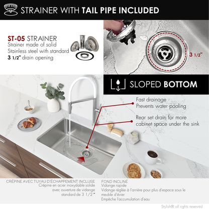 Stylish OLITE 27" Stainless Steel Single Bowl Undemount Kitchen Sink (S-406T)