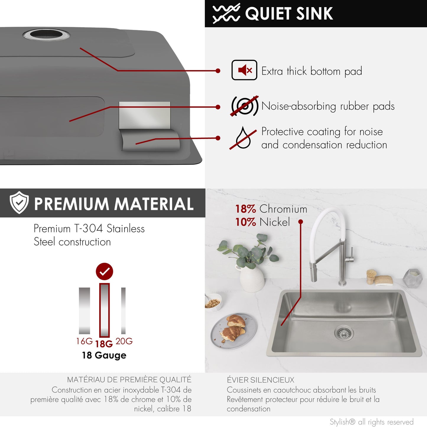 Stylish OLITE 27" Dual Mount Single Bowl Kitchen Sink (S-406TG)