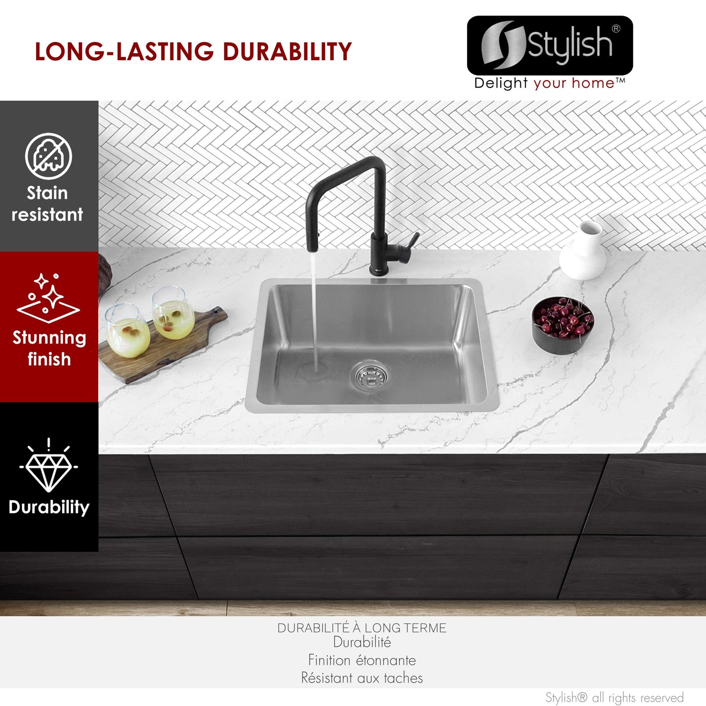 Stylish Palma 21"  Dual Mount Single Bowl Kitchen Sink (S-408T)