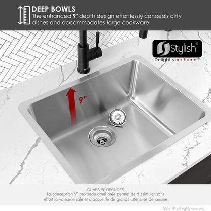 Stylish Palma 21"  Dual Mount Single Bowl Kitchen Sink (S-408T)