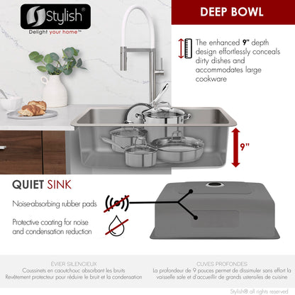Stylish Malaga  30" Single Bowl Undermount and Drop-in Stainless Steel Kitchen Sink (S-411TG)