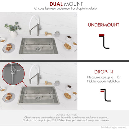 Stylish Malaga  30" Single Bowl Undermount and Drop-in Stainless Steel Kitchen Sink (S-411TG)