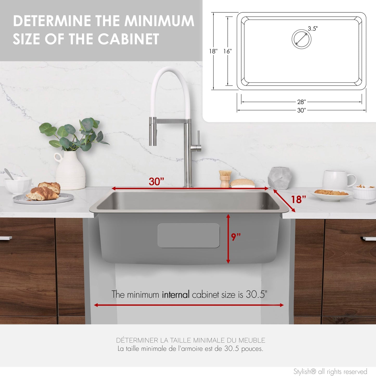 Stylish Malaga  30" Single Bowl Undermount and Drop-in Stainless Steel Kitchen Sink (S-411TG)