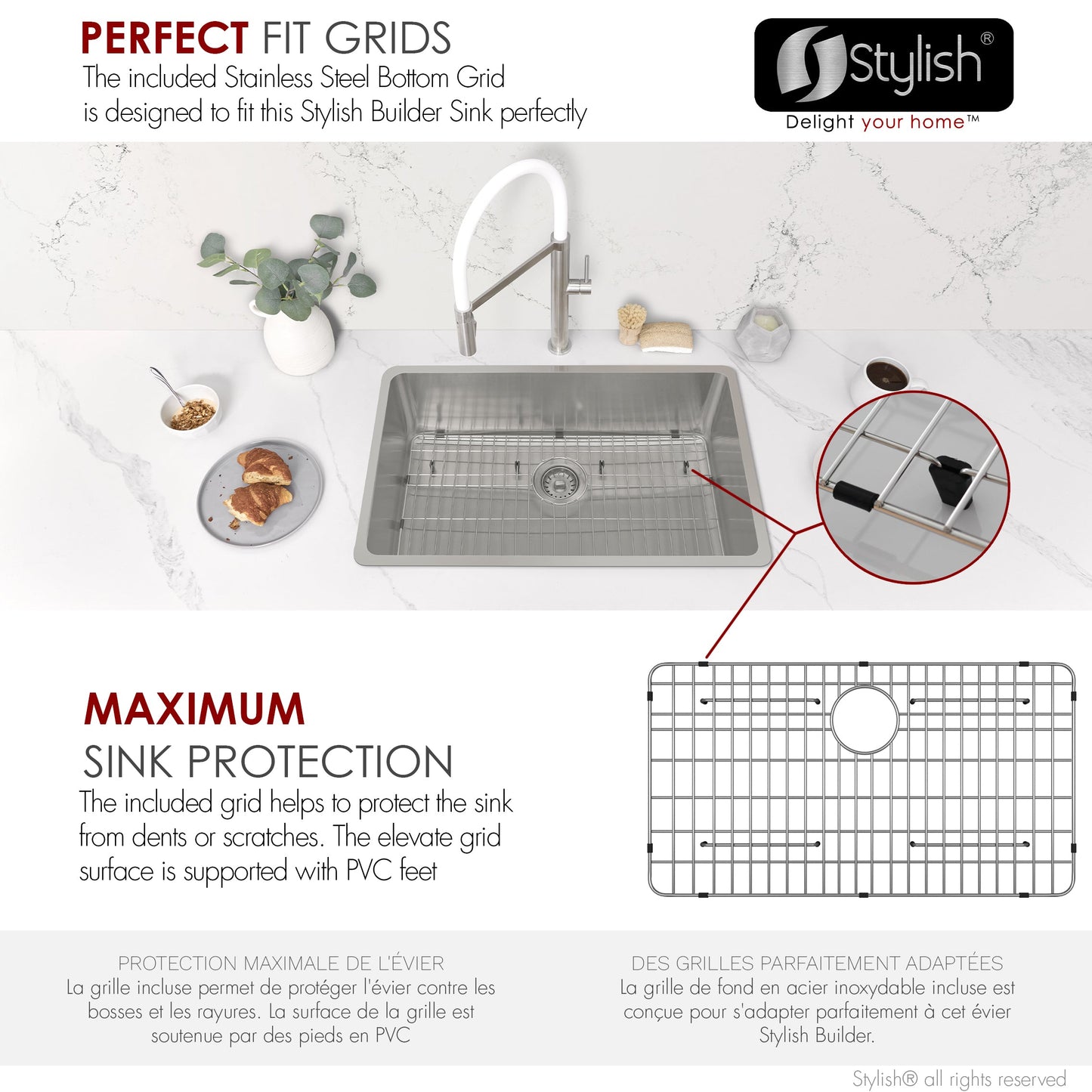 Stylish Malaga  30" Single Bowl Undermount and Drop-in Stainless Steel Kitchen Sink (S-411TG)