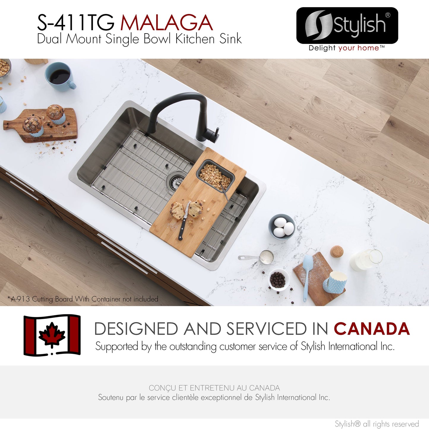 Stylish Malaga  30" Single Bowl Undermount and Drop-in Stainless Steel Kitchen Sink (S-411TG)