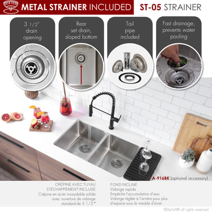 Stylish 29" Double Bowl Undermount and Drop-in Stainless Steel Kitchen Sink (S-414T)