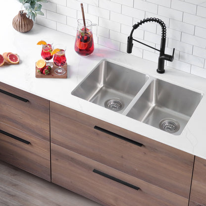 Stylish 29" Double Bowl Undermount and Drop-in Stainless Steel Kitchen Sink (S-414T)