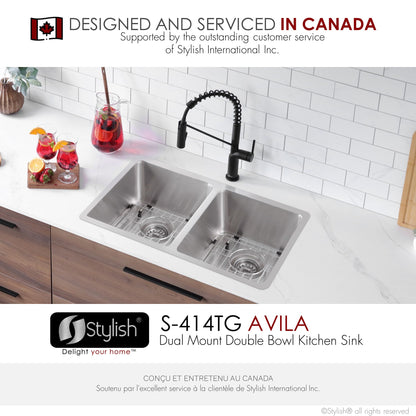 Stylish Avila Double Bowl Undermount and Drop-in Stainless Steel Kitchen Sink (S-414TG)