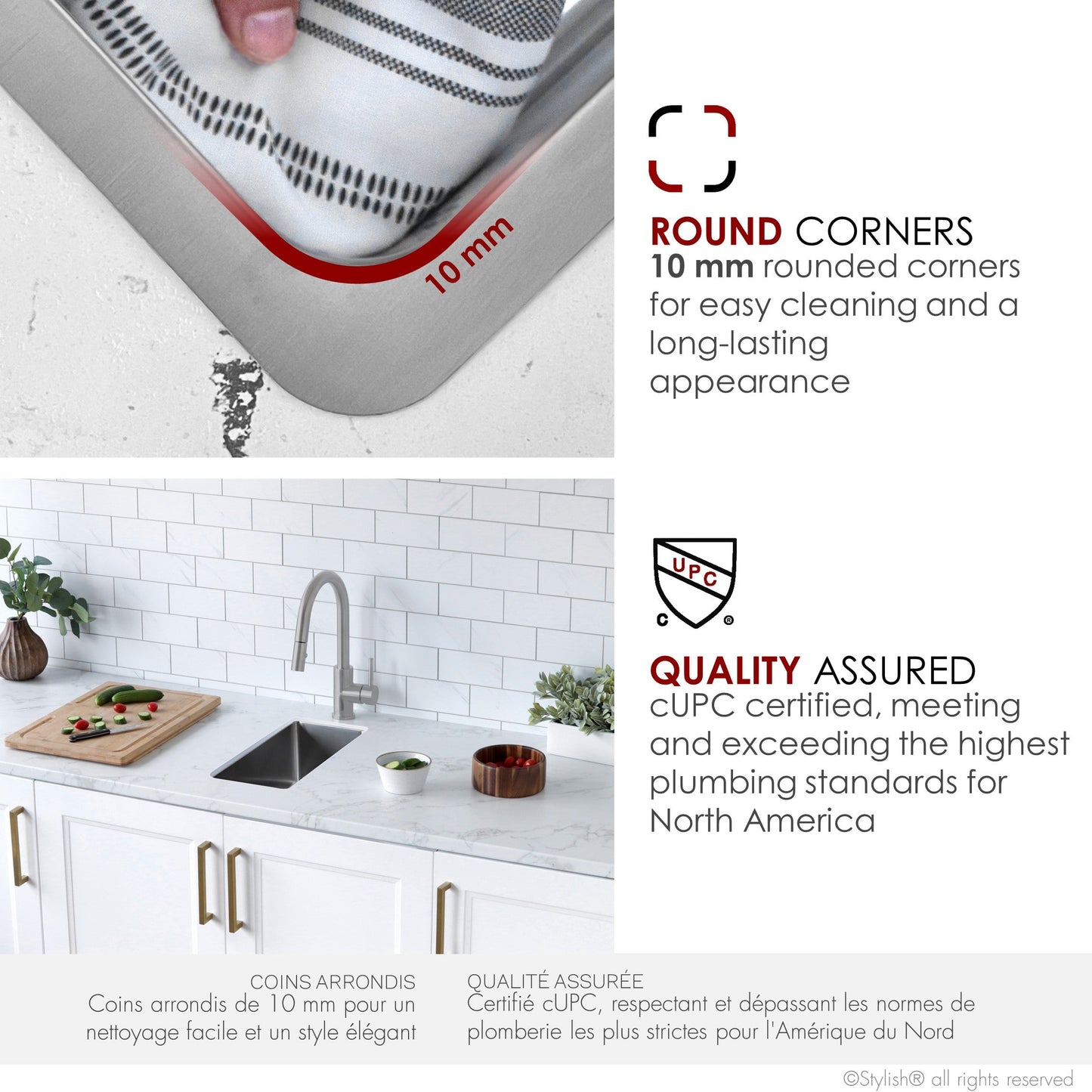 Stylish  9 inch Single Bowl Undermount and Drop-in Stainless Steel Kitchen Sink