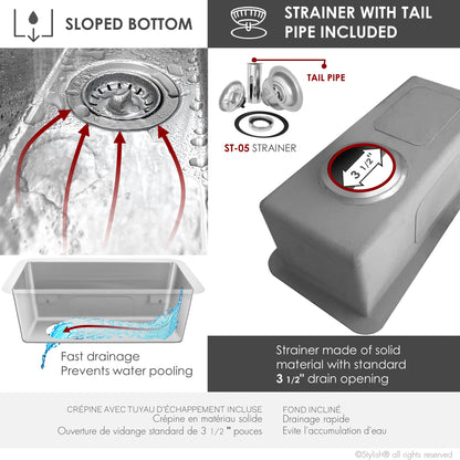 Stylish  9 inch Single Bowl Undermount and Drop-in Stainless Steel Kitchen Sink