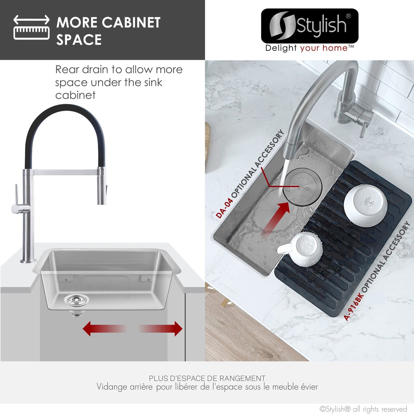 Stylish  9 inch Single Bowl Undermount and Drop-in Stainless Steel Kitchen Sink
