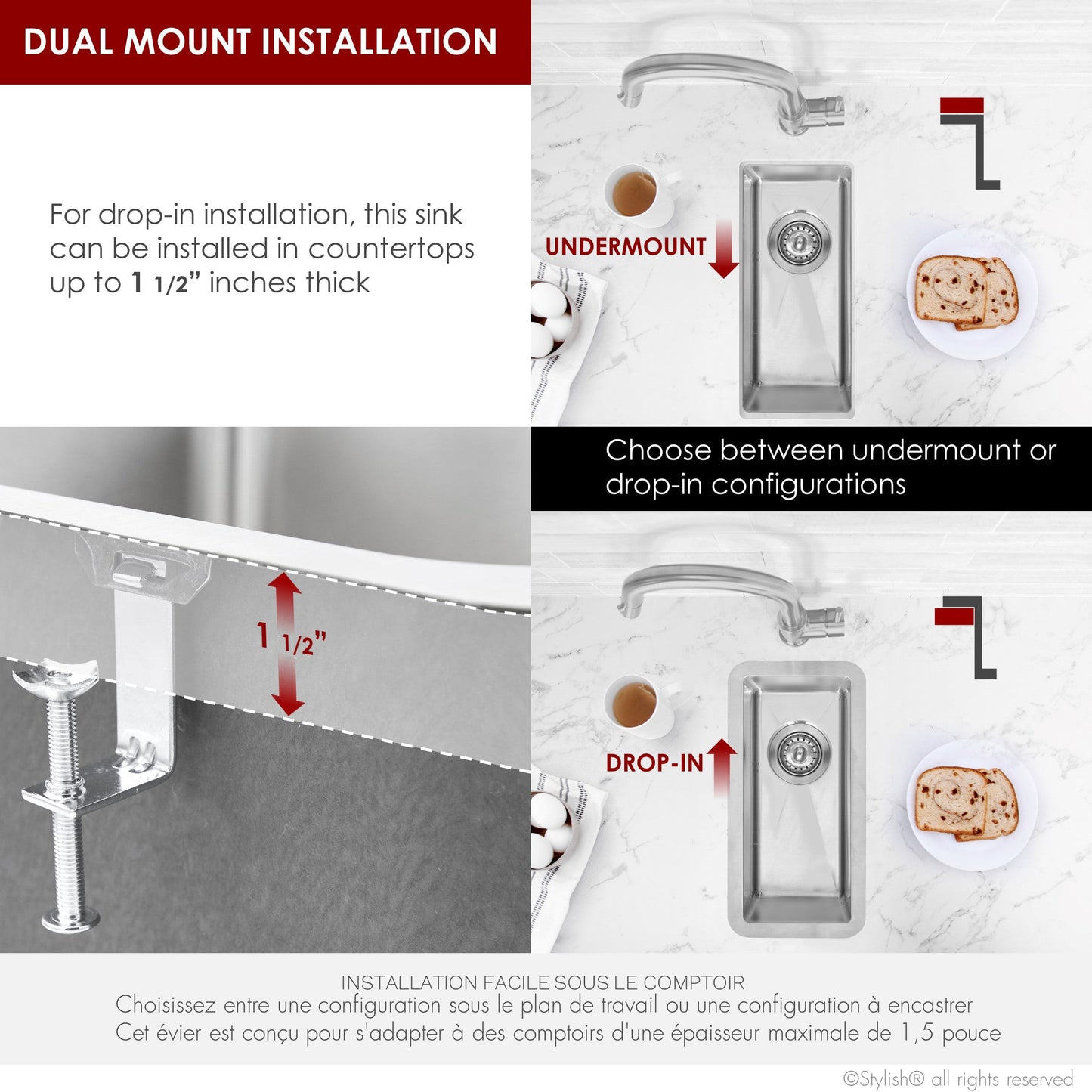 Stylish  9 inch Single Bowl Undermount and Drop-in Stainless Steel Kitchen Sink