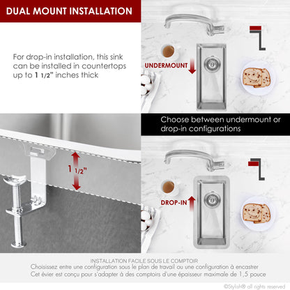 Stylish  9 inch Single Bowl Undermount and Drop-in Stainless Steel Kitchen Sink