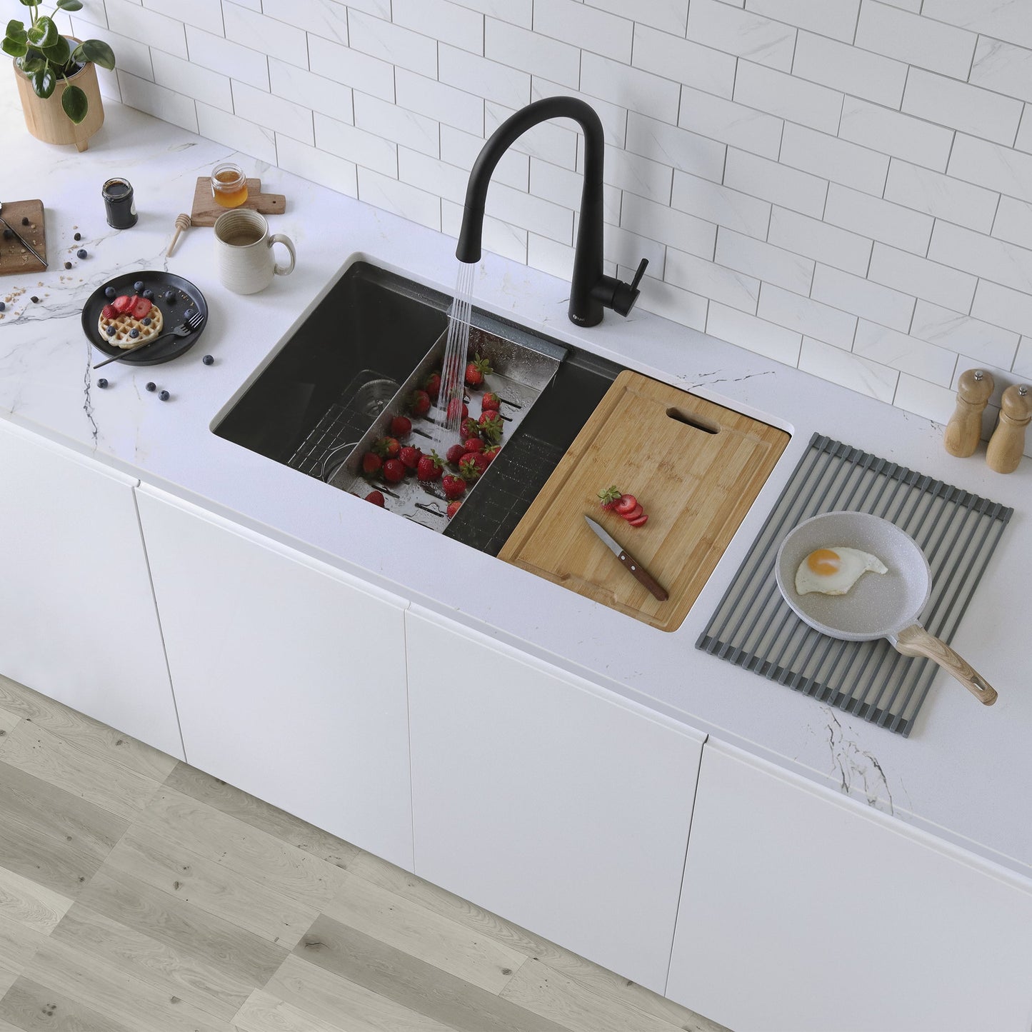 Stylish VERSA 33" 33 inch Workstation Single Bowl Undermount 16 Gauge Stainless Steel Kitchen Sink with Built in Accessories