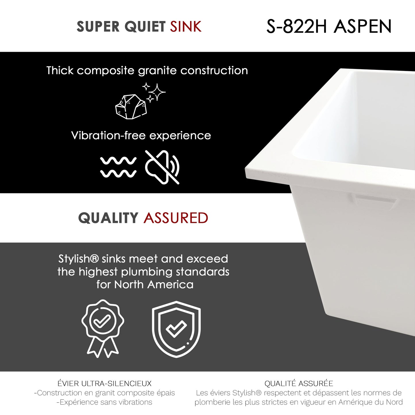 Stylish Aspen 22" x 17.5" Dual Mount Single Bowl White Composite Granite Kitchen Sink with Strainer