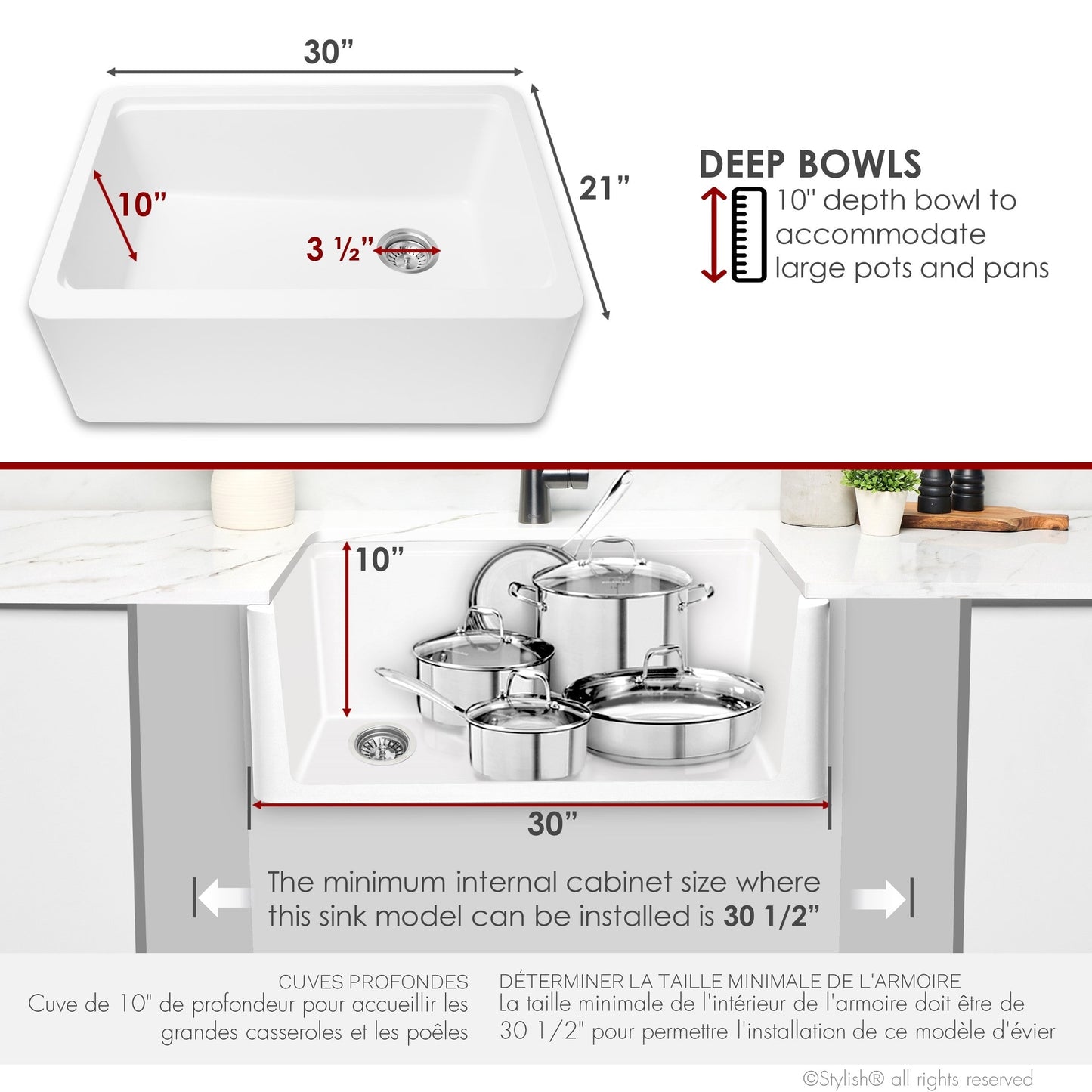 Stylish 30 inch Farmhouse Workstation Single Bowl Composite Granite Apron Kitchen Sink with Built-in Accessories,