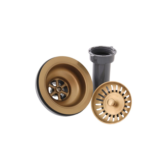 Stylish 3.5 Inch Brushed Gold Stainless Steel Kitchen Sink Strainer with Removable Basket, Strainer Assembly