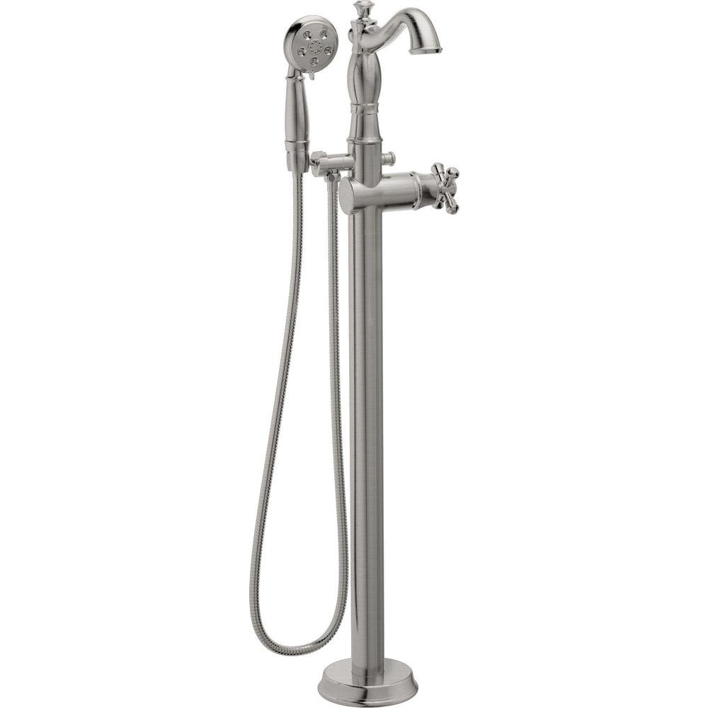 Delta CASSIDY Single Handle Floor Mount Tub Filler Trim with Hand Shower -Stainless Steel (Valve Sold Separately)