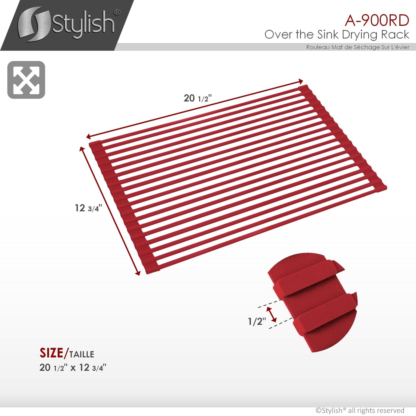 Stylish 20" Over the Sink Roll-up Drying Rack Red A-900RD
