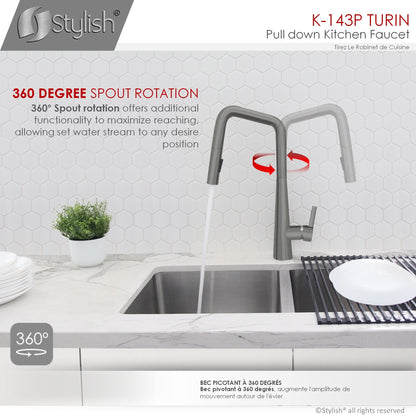 Stylish Turin 17" Kitchen Faucet Single Handle Pull Down Dual Mode Lead Free Gun Metal K-143P