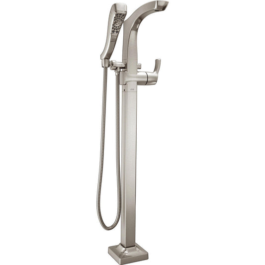 Delta TESLA Single Handle Floor Mount Tub Filler Trim with Hand Shower -Stainless Steel