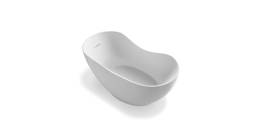 Kohler Abrazo 66" x 31-1/2" freestanding bath with center toe-tap drain -Honed White
